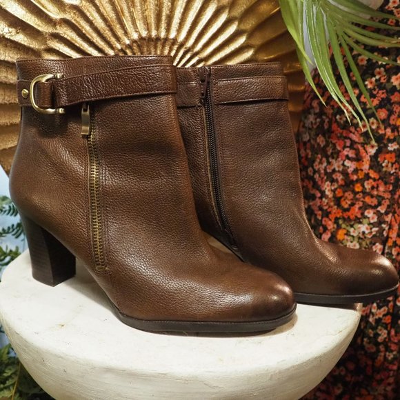 Naturalizer Heeled Ankle Boots Booties Brown Tan Leather Womens 9.5 - Picture 2 of 7